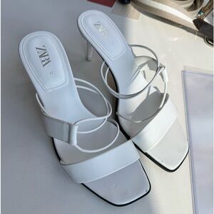 Zara white strappy heels 3”